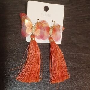 Orange Butterfly Tassel Earrings